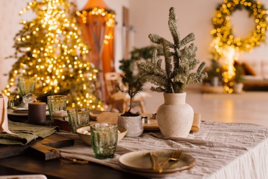 Poháriky v tmavo zelenej farbe sú elegantnou dekoráciou, ktorá dokonale ladí so zimnou atmosférou a dodáva priestoru štýlový nádych. Zdroj: Chamomile_Olya, Shutterstock